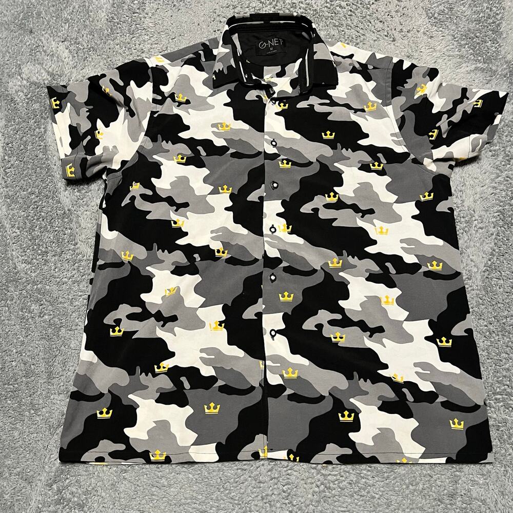 G-Net Shirt Mens Medium Short Sleeve Button Performance Crown Camo